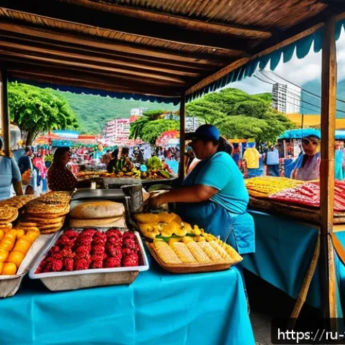 베네수엘라 여행 경비 예상 - A vibrant street market scene in Caracas, Venezuela, showcasing colorful stalls with fresh tropical ...