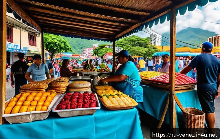 베네수엘라 여행 경비 예상 - A vibrant street market scene in Caracas, Venezuela, showcasing colorful stalls with fresh tropical ...